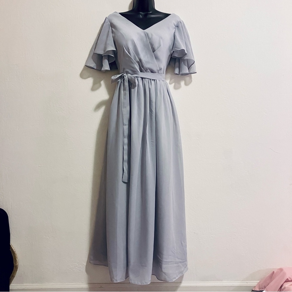 NWOT Flowy Lace Chiffon Blue Grey Bridesmaid Dress